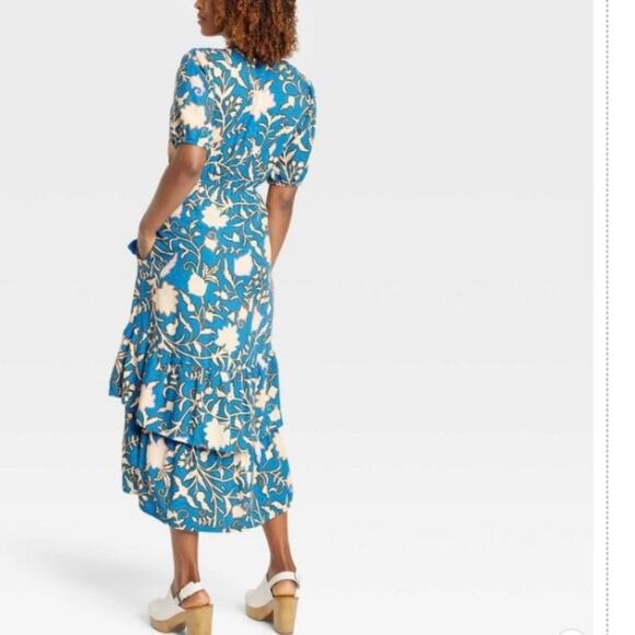 Knox Rose Blue Floral Paisley Wrap Midi Dress Sz.L NWT - Picture 2 of 15